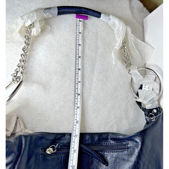 Vegan Leather Black Banana Shoulder Hobo Bag Chain Handle 14x7 - Picture 8 of 10